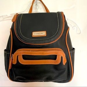 Saint John’s Bay black and congnac leather mini backpack/ multiple pockets